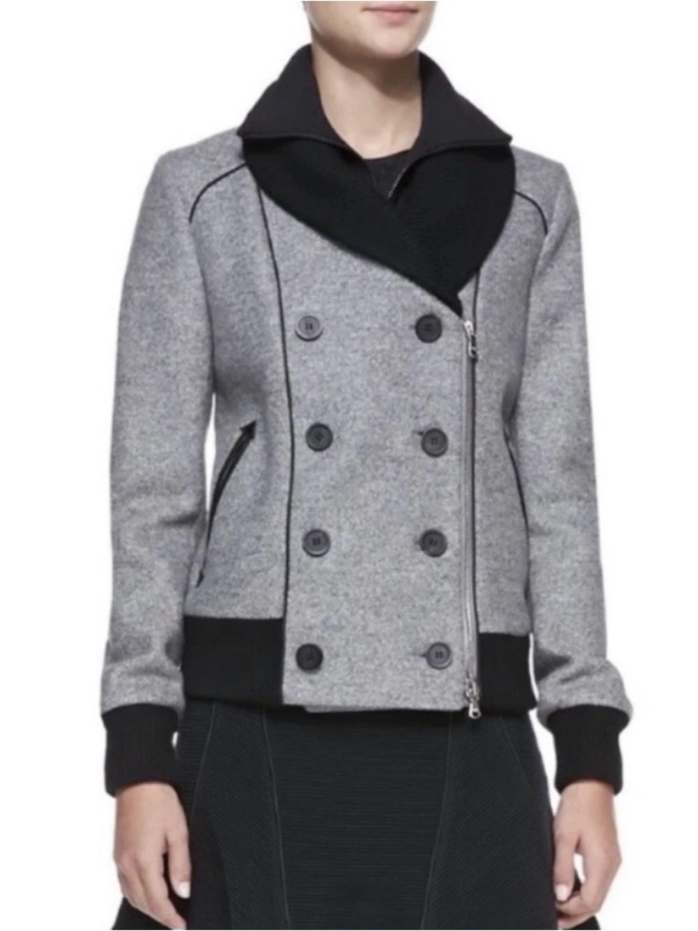 Veronica Beard Gray Black Felted Wool Cashmere Bomber dickey Jacket